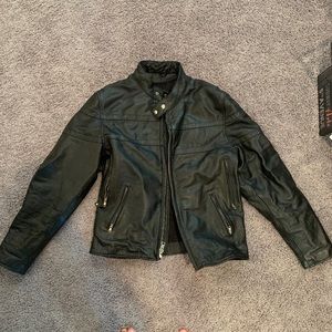 Leather black men’s biker style jacket